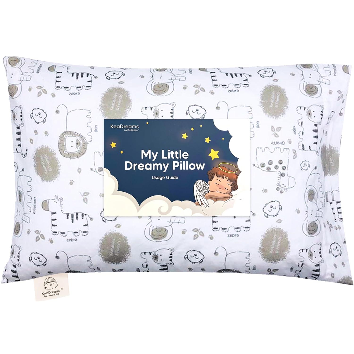 KeaBabies Toddler Pillow with Pillowcase, 13X18 Soft Organic Cotton Toddler Pillows for Sleeping, Kids Travel Pillow Age 2-5 (KeaSafari)