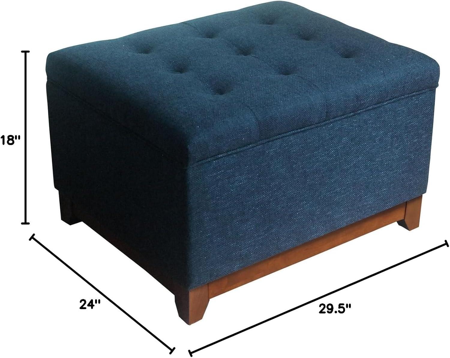 Cocktail Storage Bench Navy - HomePop: Upholstered, Tufted, Wood Base, Honey Oak Finish