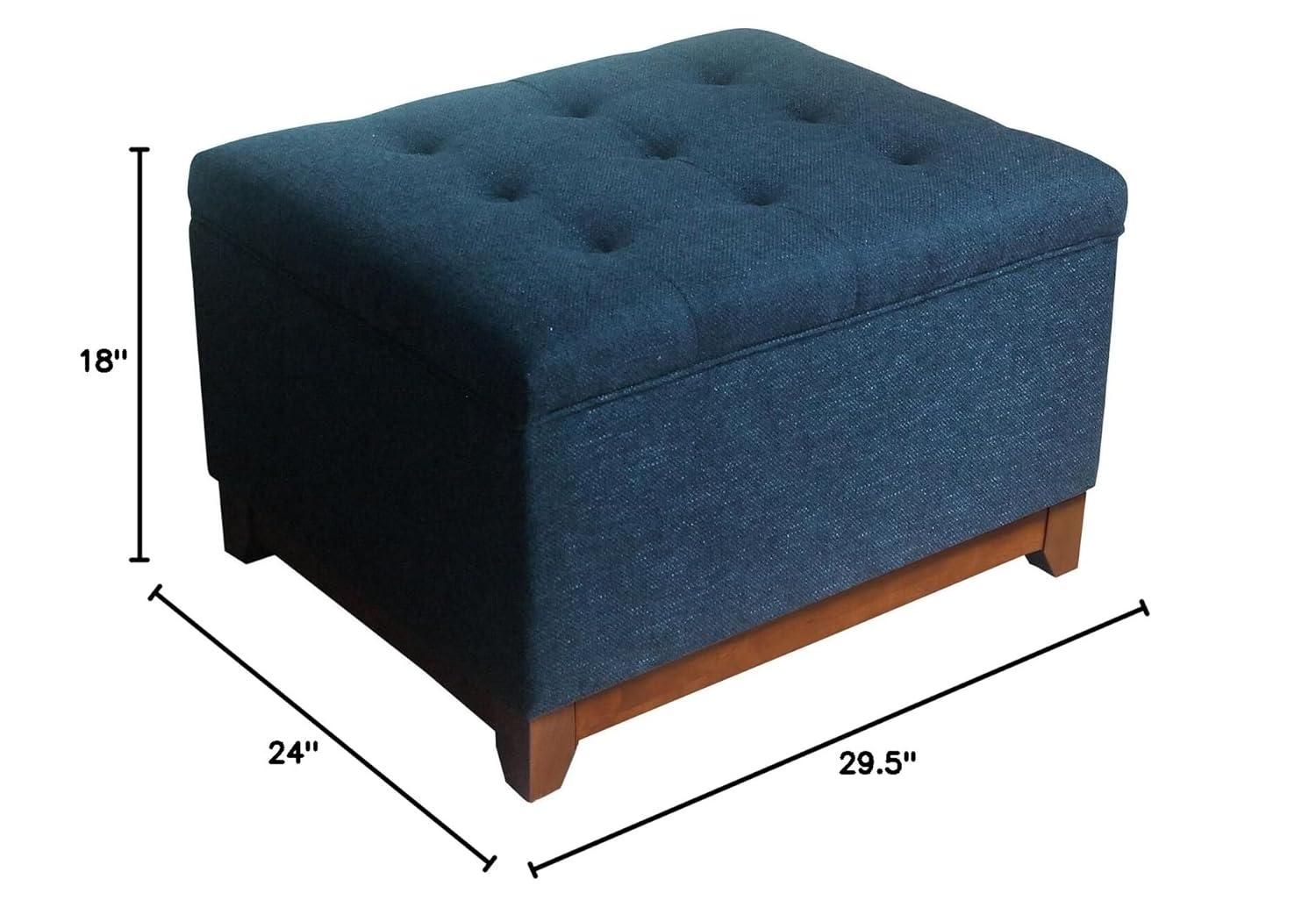 Cocktail Storage Bench Navy - HomePop: Upholstered, Tufted, Wood Base, Honey Oak Finish
