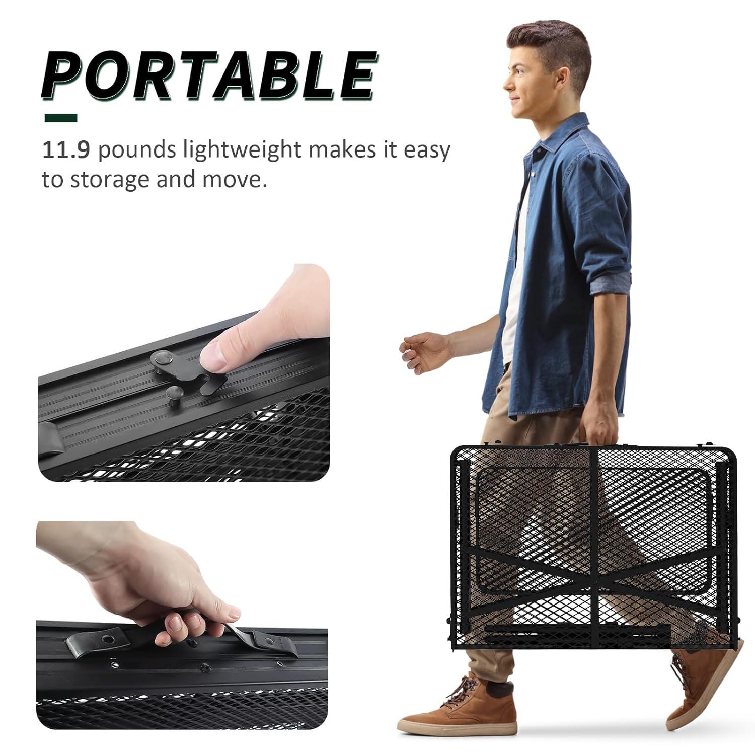 Black Metal Folding Camping Table with Mesh Panels