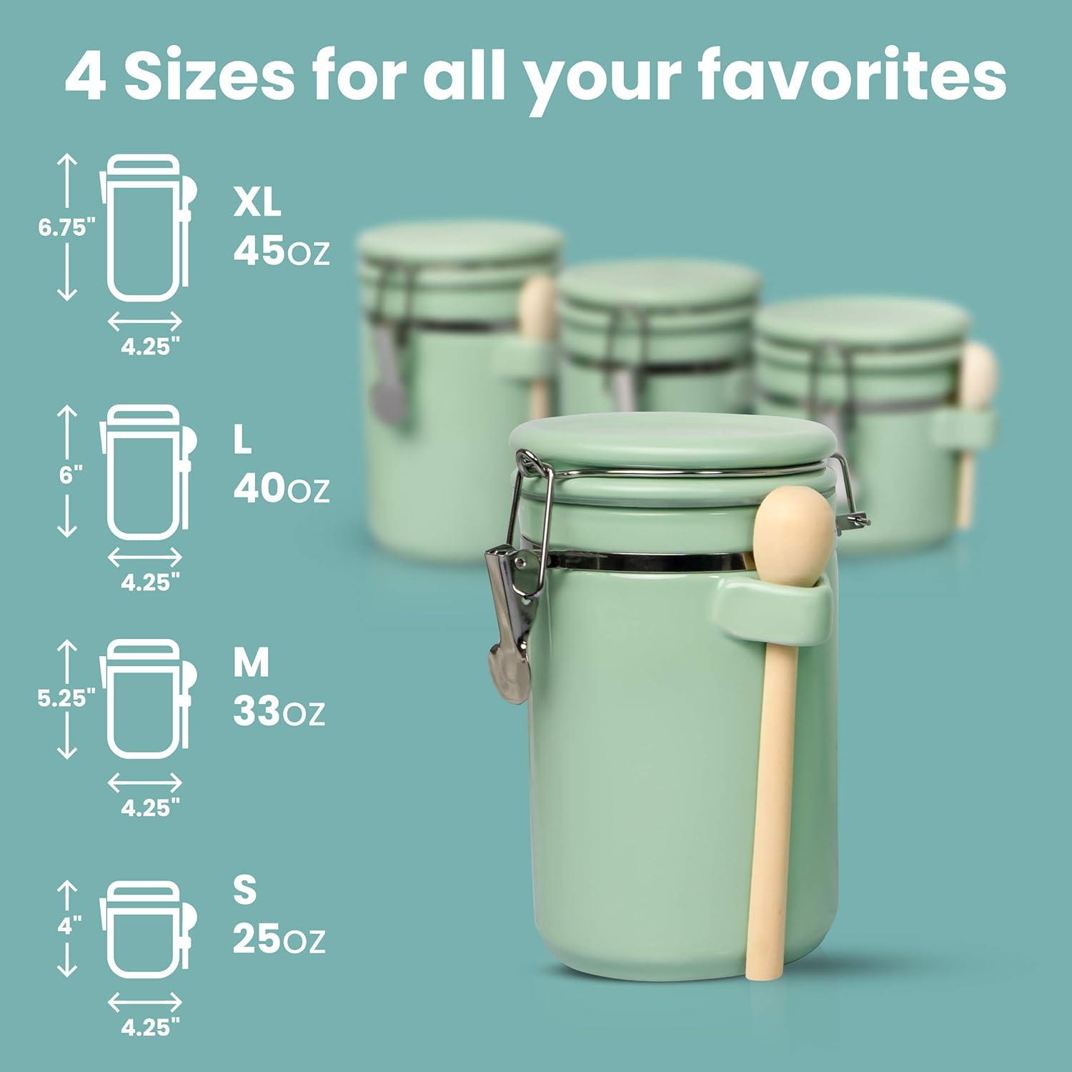 Home Intuition Home Intuition Ceramic Kitchen Canisters Set of 4 with Wooden Spoons Reusable Chalk Labels, Coffee, Tea (Turquoise)
