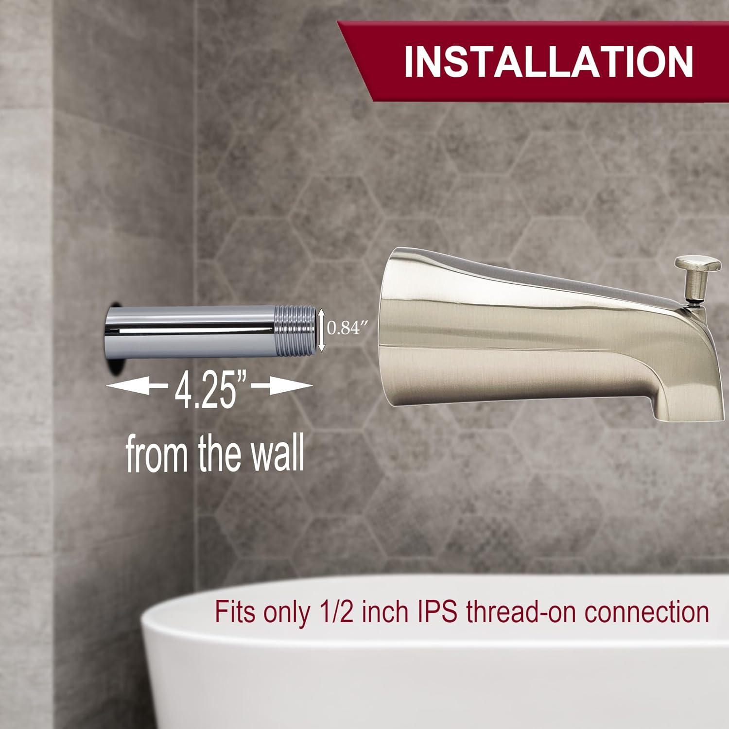 Westbrass 5-1/4" Reach Wall Mount Tub Spout with Front Diverter E531D-1F-12