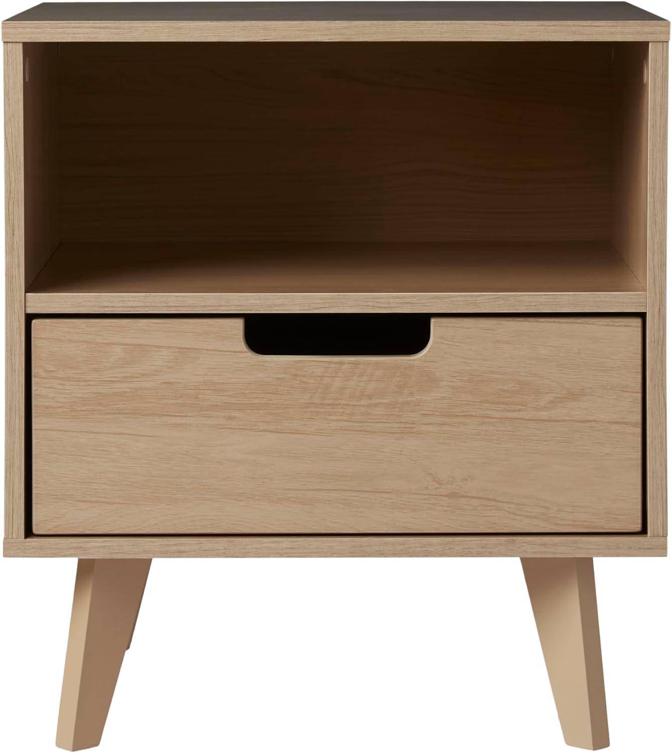 Riviera Mid-Century Modern 1-Drawer Nightstand with Open Cubby