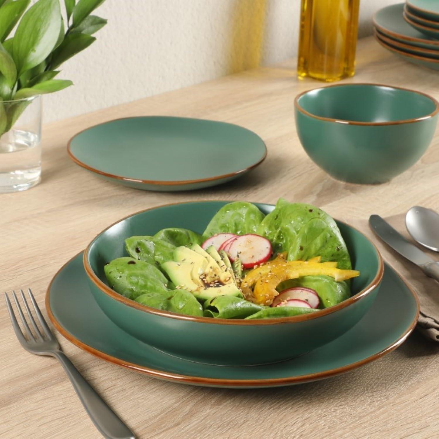 Green Semi-Glossy Ceramic 16-Piece Dinnerware Set