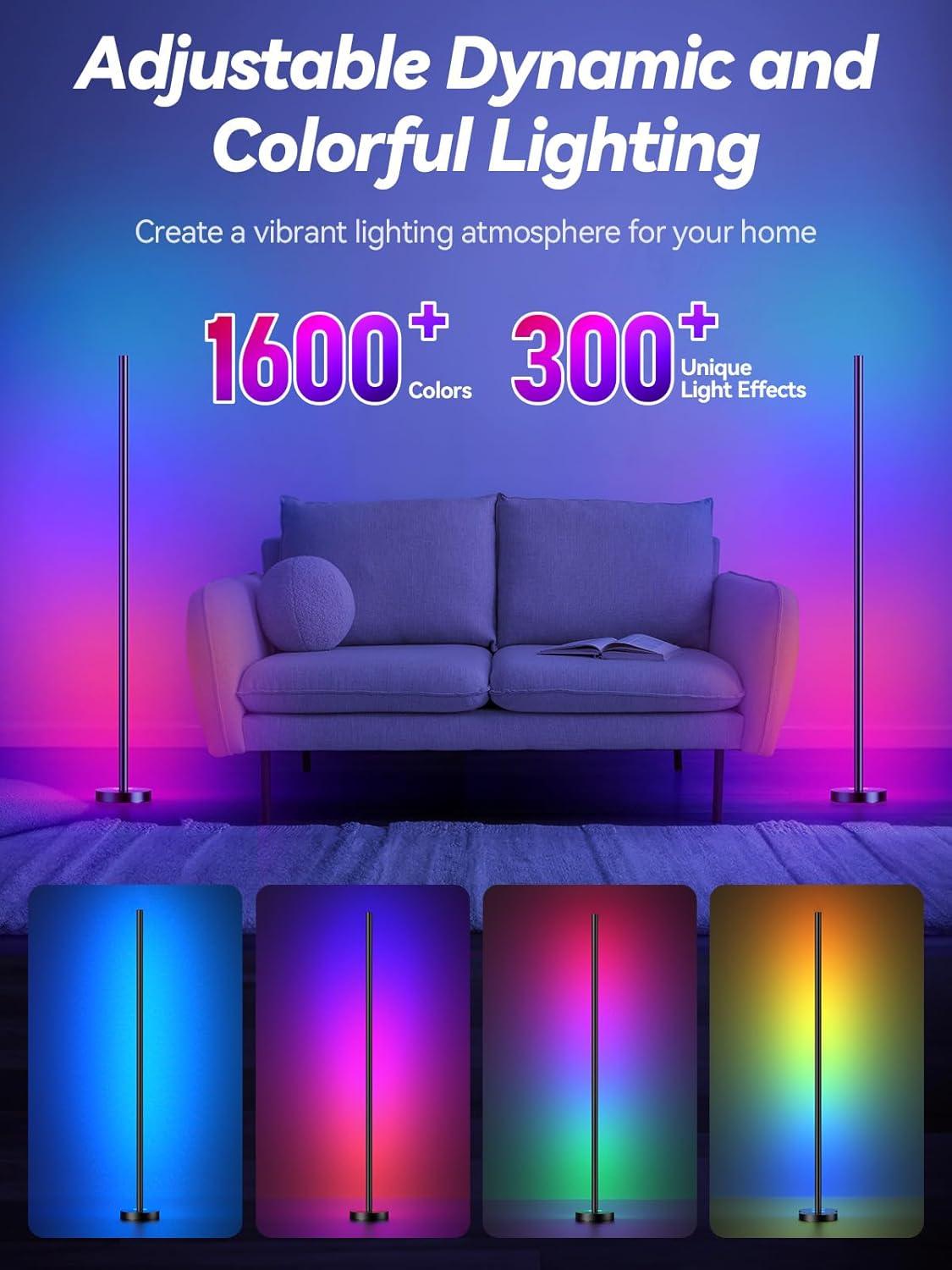 Corner Floor Lamp - Smart RGB LED Corner Lamp with App and Remote Control, 16 Million Colors & 68+ Scene, Music Sync, Timer Setting - Ideal for Living Rooms, Bedrooms, and Gaming Rooms