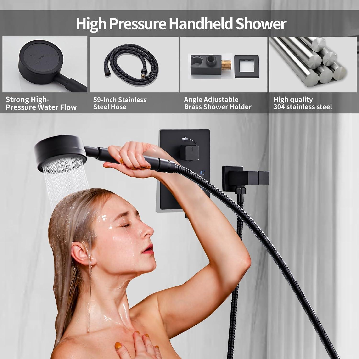 Matte Black 8-Inch Rainfall Shower System with Handheld Spray