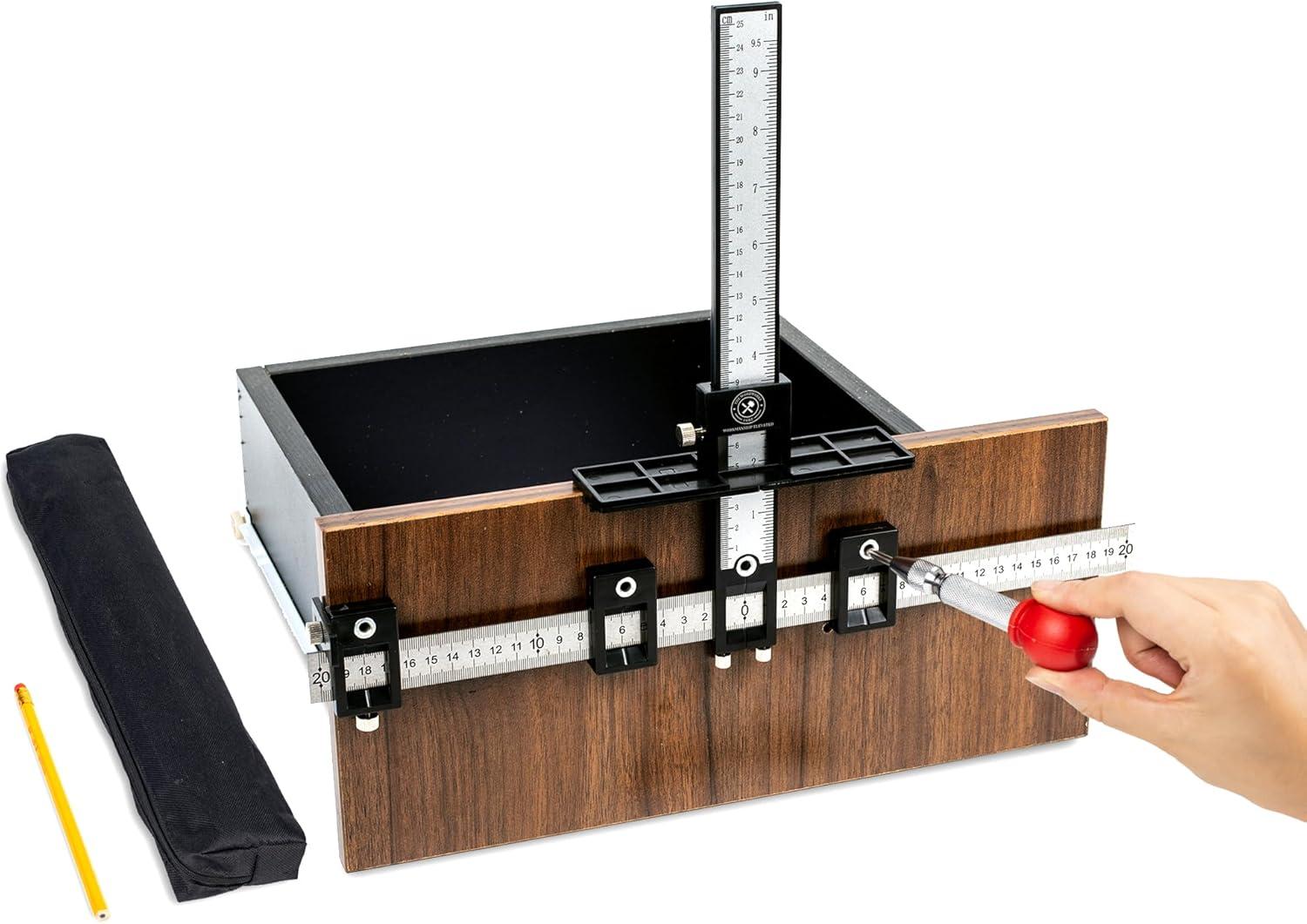 The Woodworks Corp Cabinet Hardware Jig Tool - Precise Drilling Cabinet Handle Jig - Adjustable Cabinet Jig - Perfect for Kitchen Handles - Jig for Handles and Pulls C57