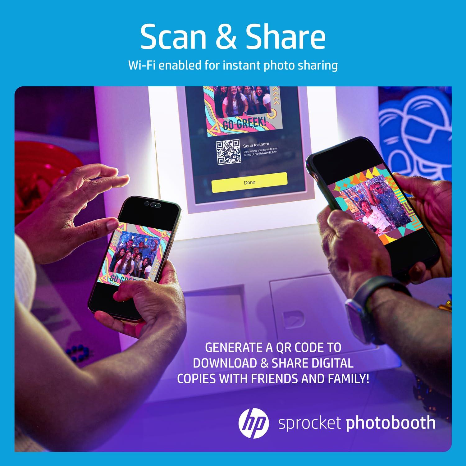 HP Sprocket Photobooth 3" x 4" Color Photo Printer with Touch Screen, LED Ring Light, Wi-Fi & More! - White