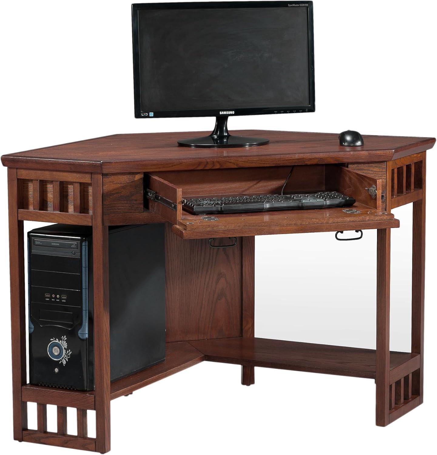 Mission Oak Corner Desk with Drawer and Keyboard Tray