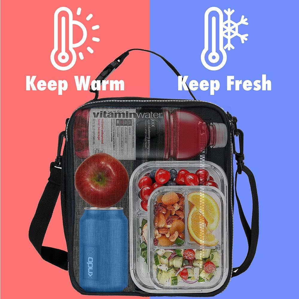 OPUX Insulated Lunch Box Men Women Adult, Compact Soft Cooler Bag Kids Boys Girls, Leakproof Small Pail Work School (Heather Charcoal, One Size)