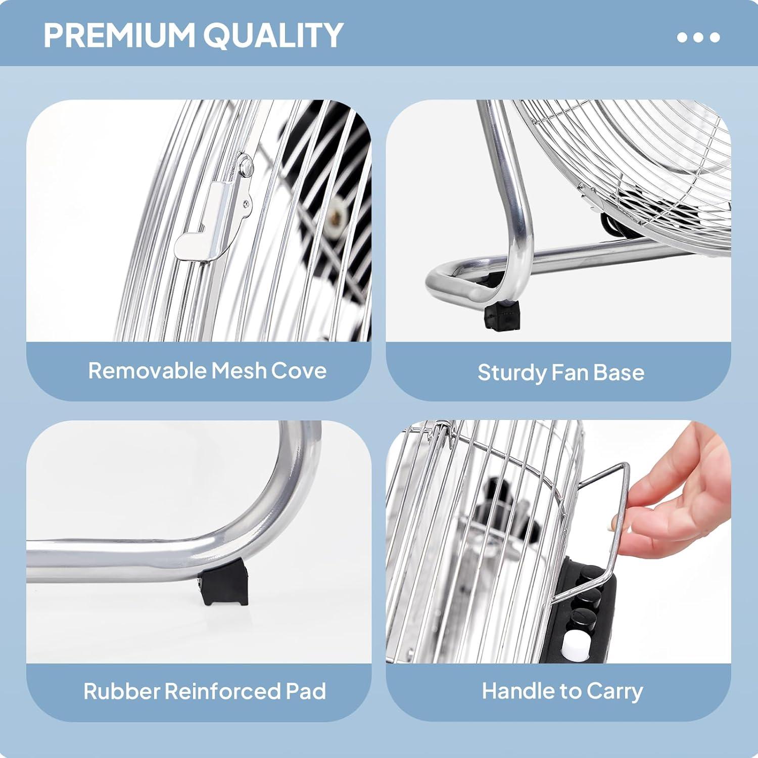 ROVSUN 20'' Floor Fans, High Velocity Heavy Duty Metal Industrial Floor Fan for Commercial & Residential, High Power Fan w/ 90°-180° Adjustable Tilt, Metal Fan for Garage, Gym, Home, Bedroom, Black