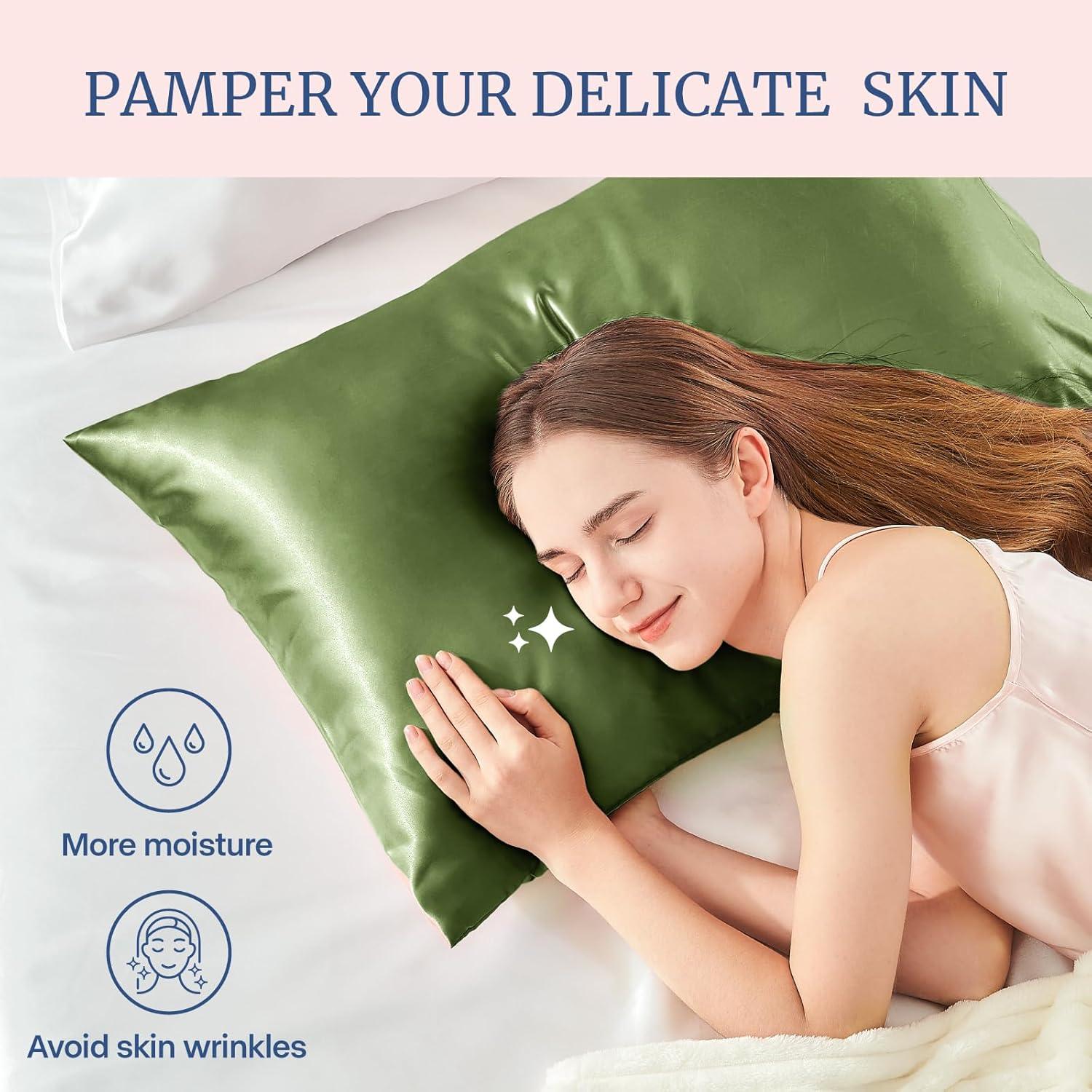 Matoen 2 Pack Satin Standard Pillowcases for Hair and Skin, Luxurious and Silky Pillow Cases with Envelope Closure, 20x30 inches