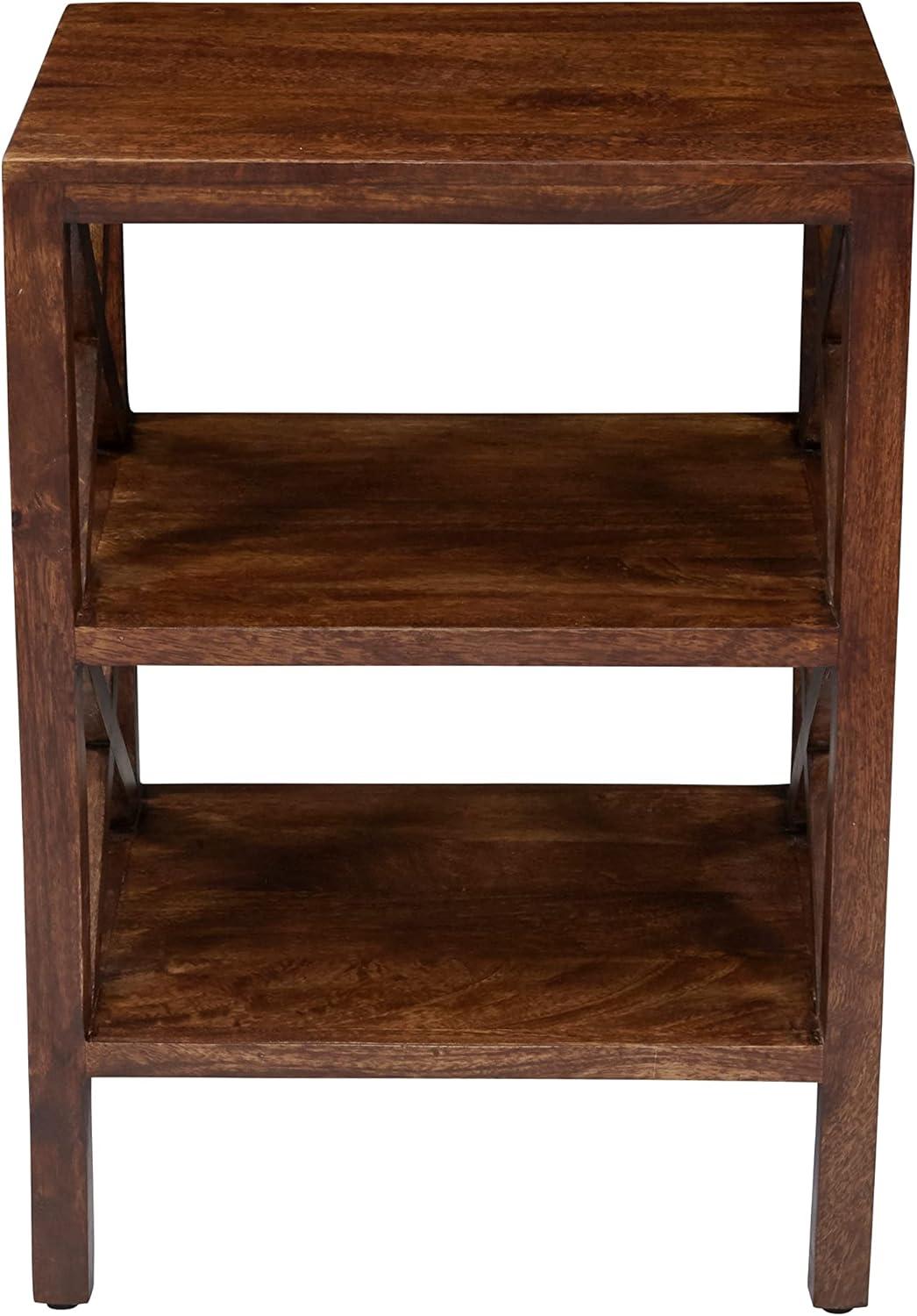 Jofran, Global Archive Solid Wood Rustic Modern X-Side Accent Table with Two Shelves, Red
