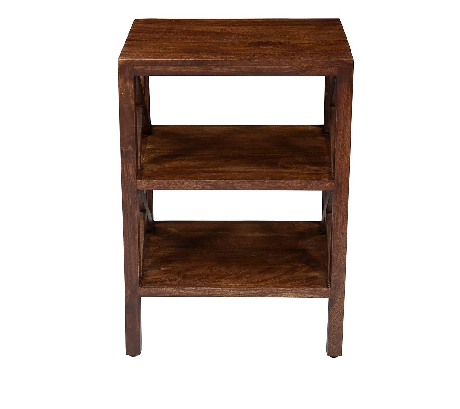 Jofran, Global Archive Solid Wood Rustic Modern X-Side Accent Table with Two Shelves, Red