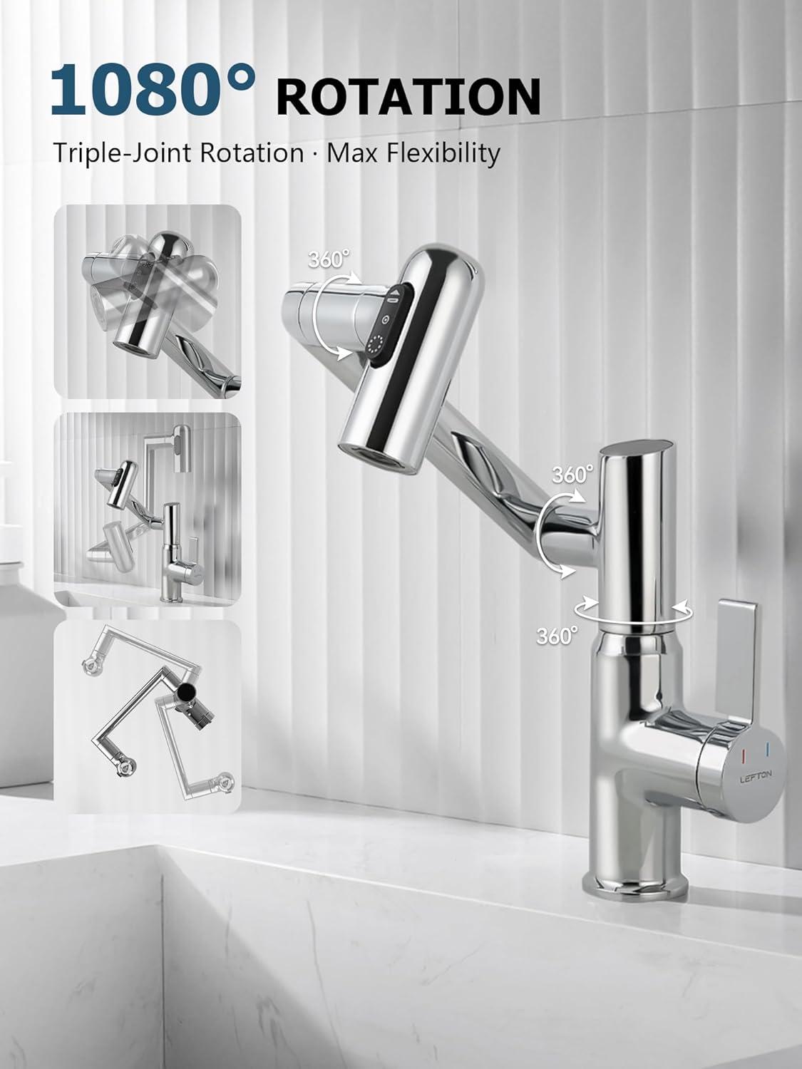 Lefton Rotatable Single Hole Bathroom Faucet with Temperature Display BF2204