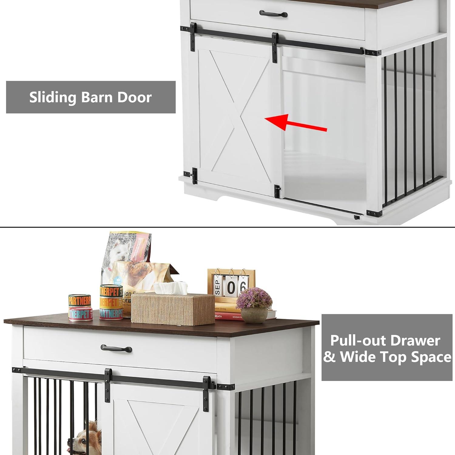 Tucker Murphy Pet™ 37.8''W Modern Dog Crate Furniture With Drawer And Sliding Door
