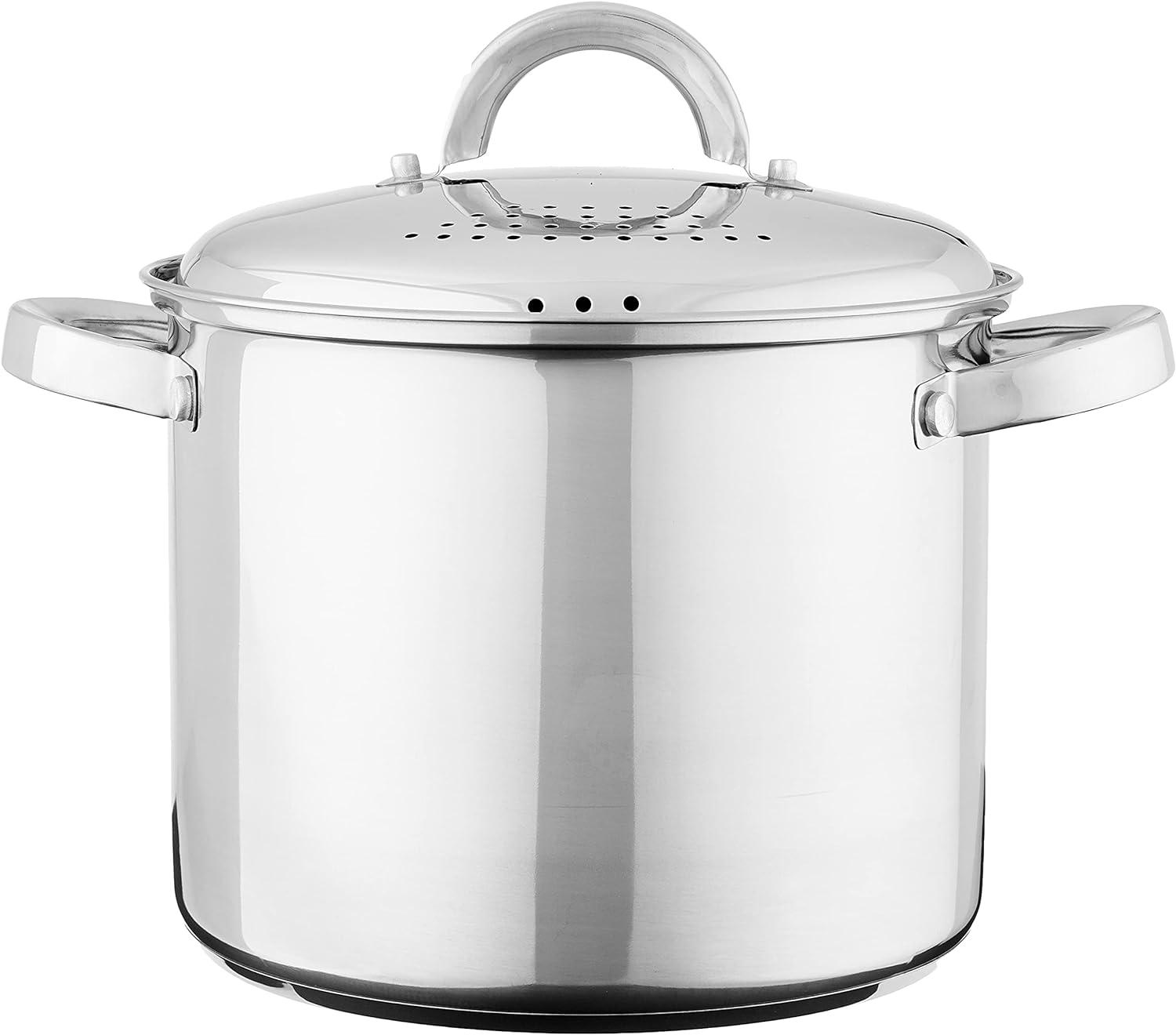 Stainless Steel 5-Quart Pasta Pot with Strainer Lid and Steamer Basket