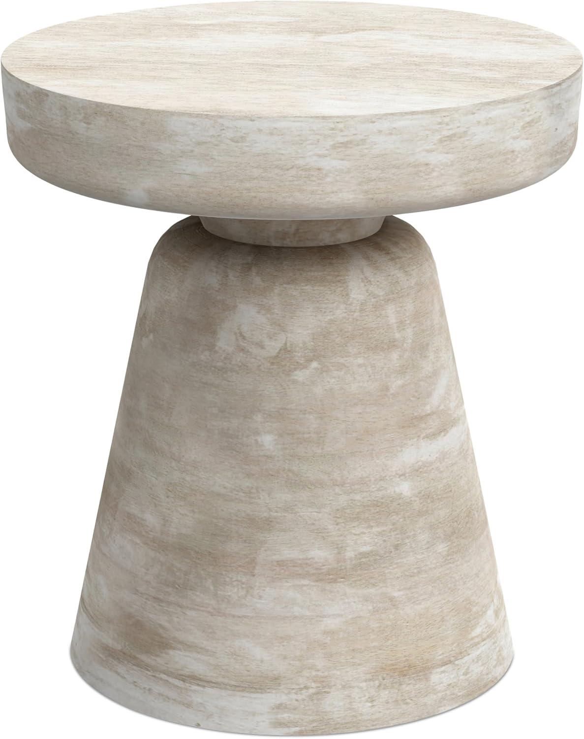 Simpli Home Robbie 16"W Solid Mango Wood Round Accent Table with Sculptural Design