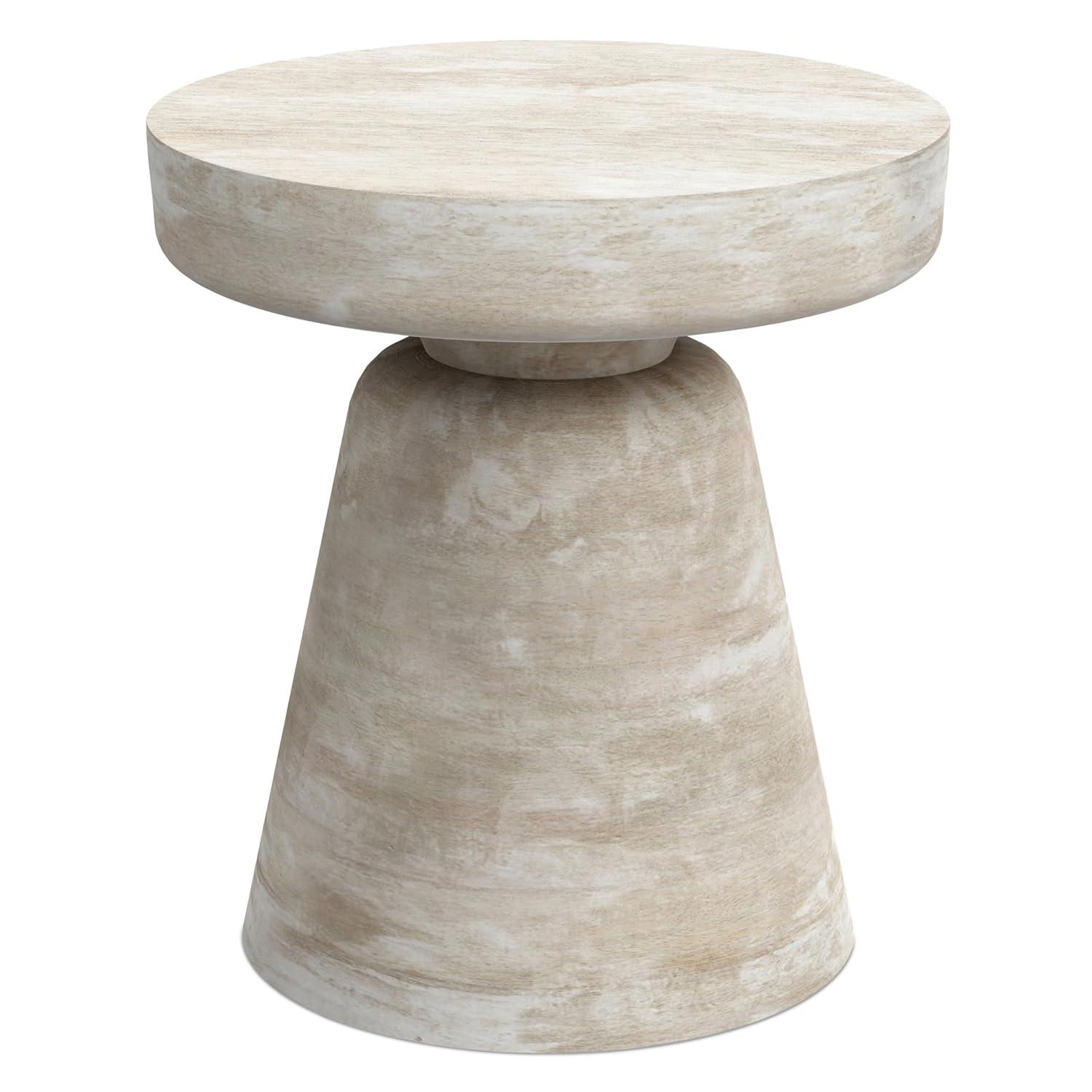 Simpli Home Robbie 16"W Solid Mango Wood Round Accent Table with Sculptural Design
