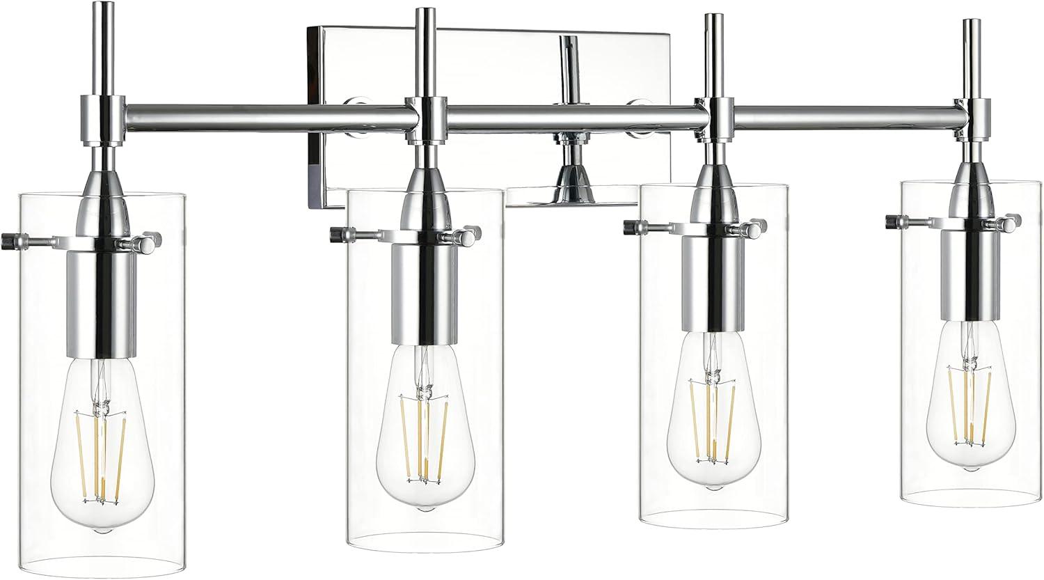 Linea di Liara Effimero Modern Farmhouse Bathroom Vanity Lights Fixtures 4 Lights Over Mirror Chrome Vanity Lights for Bathroom Light Fixtures Industrial Lighting Clear Glass Covers, UL Listed