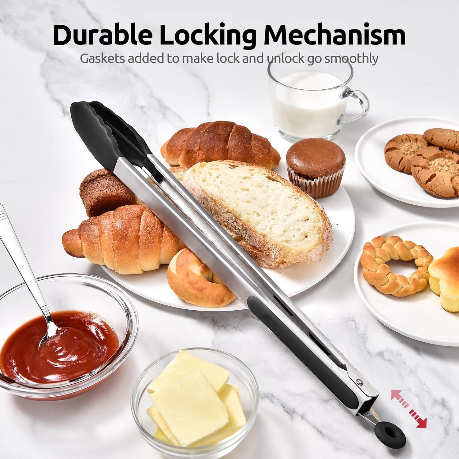Black 16" Silicone and Stainless Steel Heat Resistant Kitchen Tongs