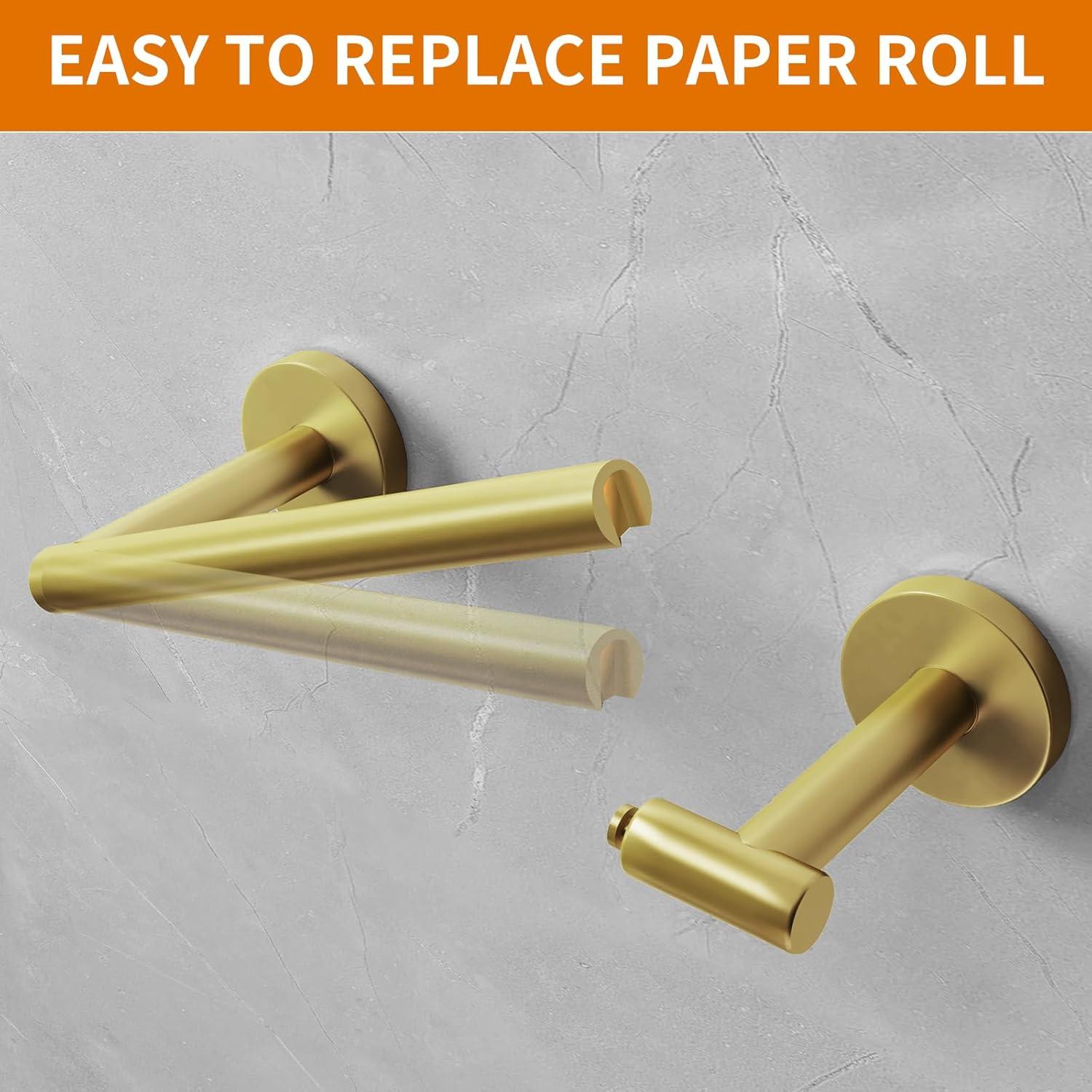 Fixsen Gold Toilet Paper Holder Bathroom Double Post Pivoting Tissue Roll Holder Stainless Steel and Zinc Alloy Wall Mount Detachable (Gold, 1)