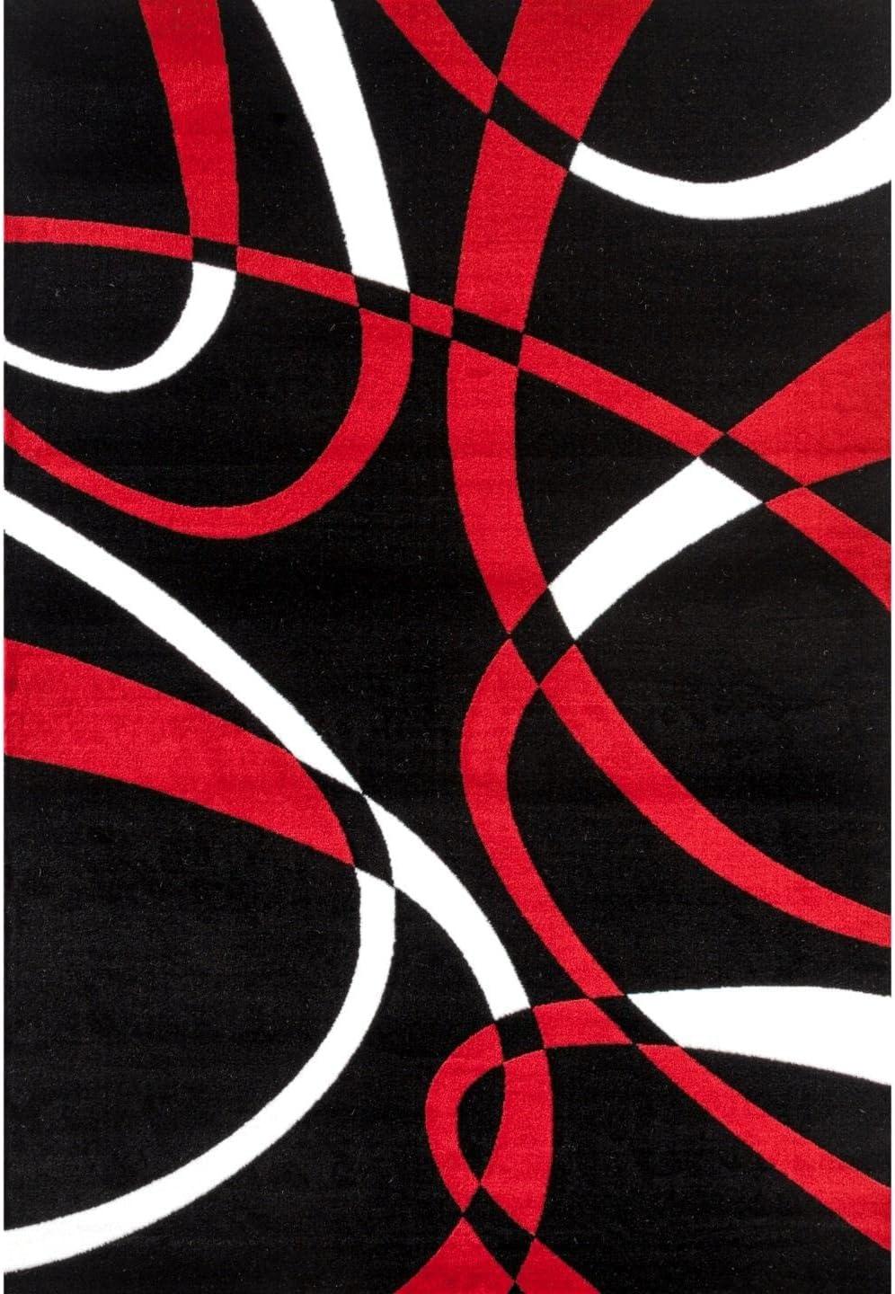 Luxe Weavers Red and Black Modern Abstract Area Rug 8x10 Geometric Living Room Carpet