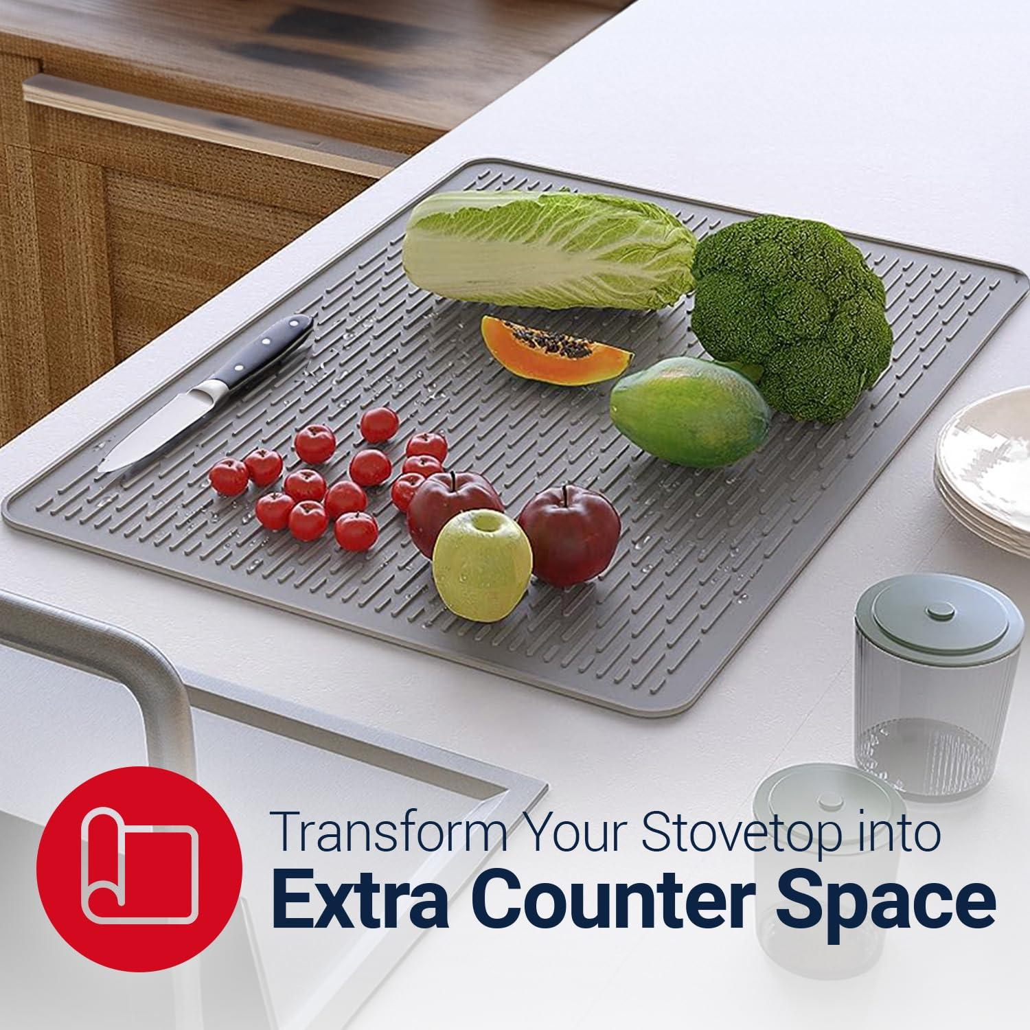 Stove Top Covers for Electric Stove by Linda's Essentials (30 x 21 Inch) - Silicone Mat for Glass Cooktop, Heat-Resistant Cover Protector, Electric Cooktop Mat with Anti-Slip Backing (Grey)