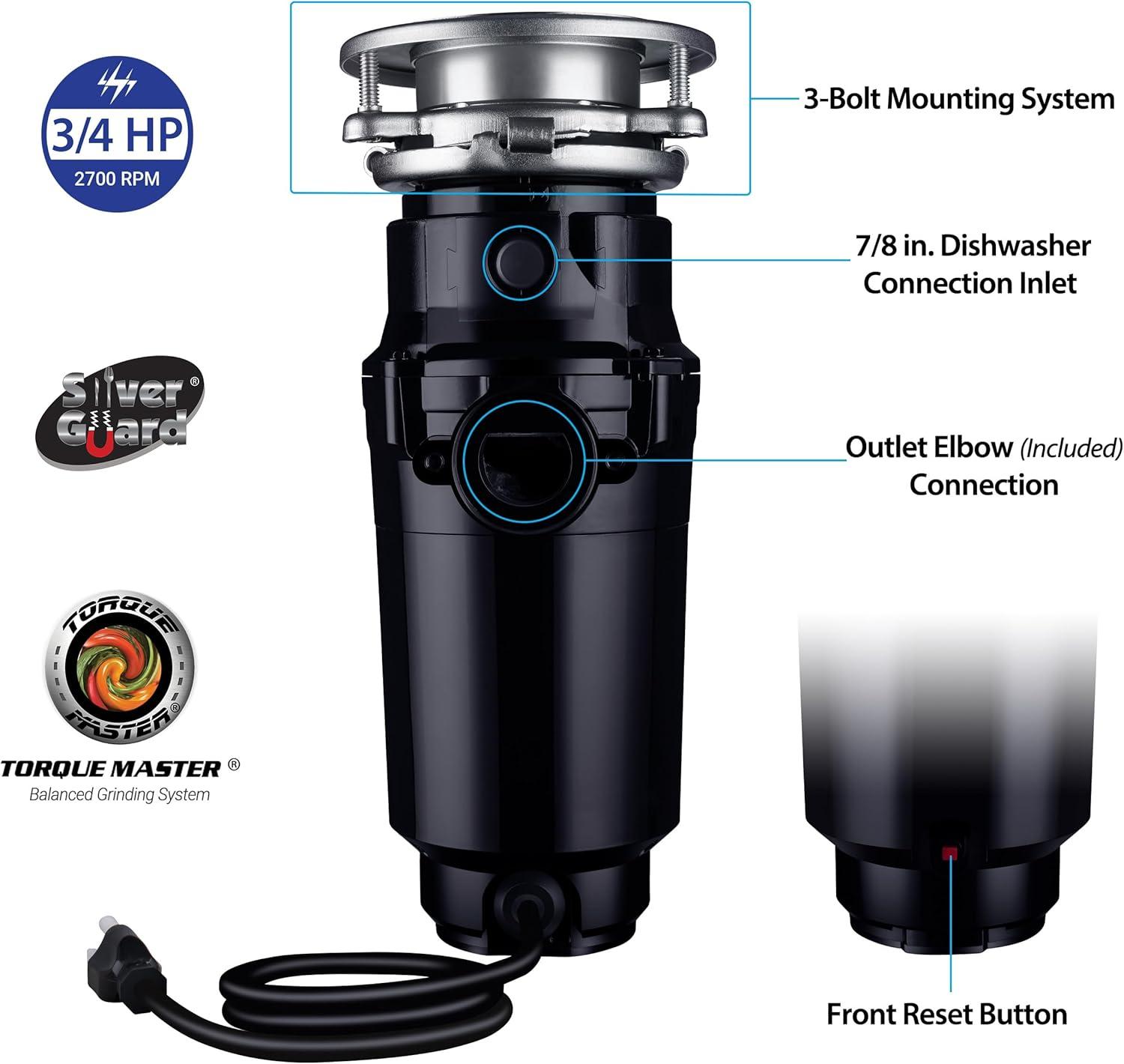 Waste Maid Black Stainless Steel Continuous Feed Garbage Disposal, 3/4 HP