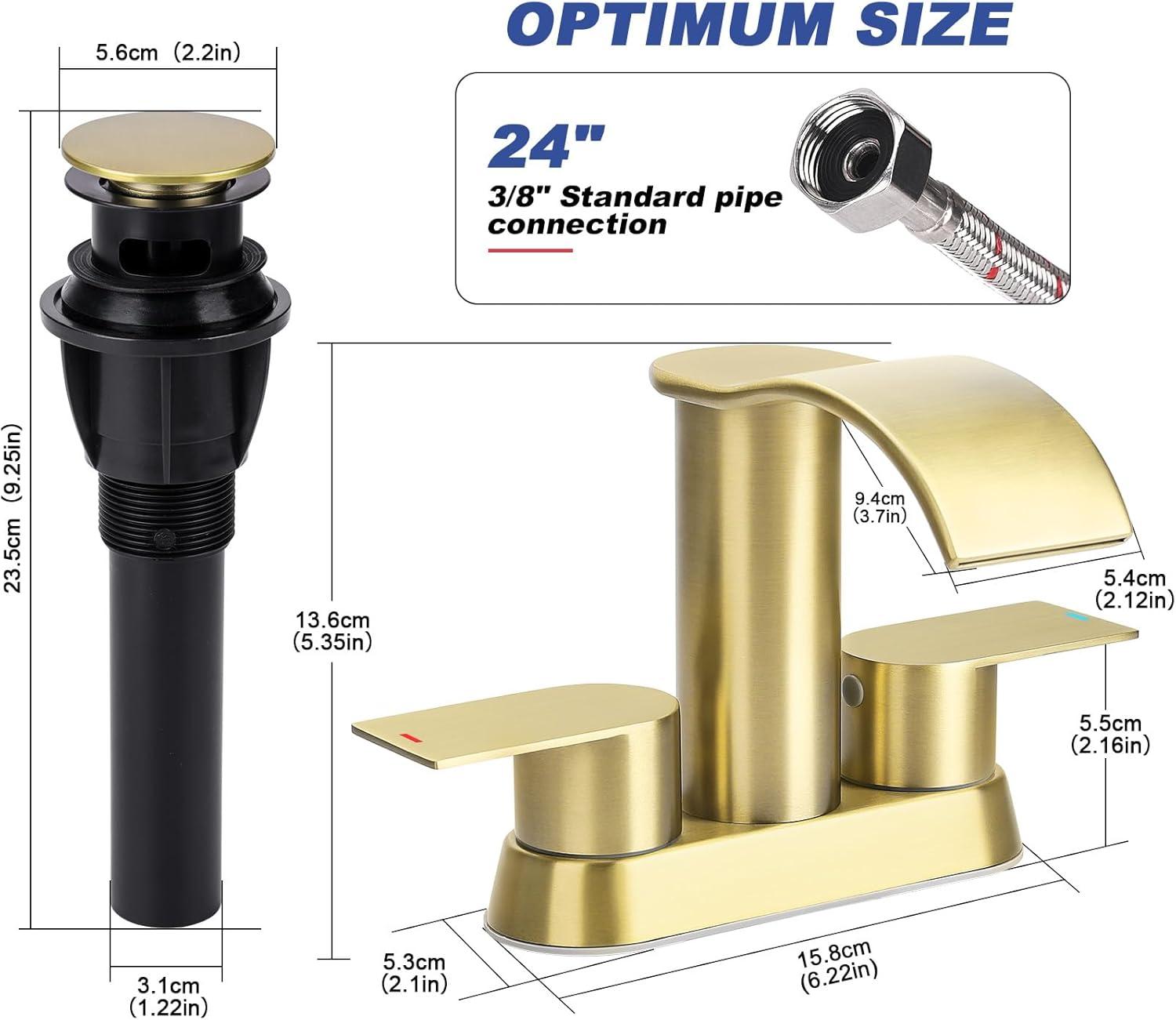 4-inch Centerset Double Handle Waterfall Bathroom Sink Faucet with Pop-up Drain Kit