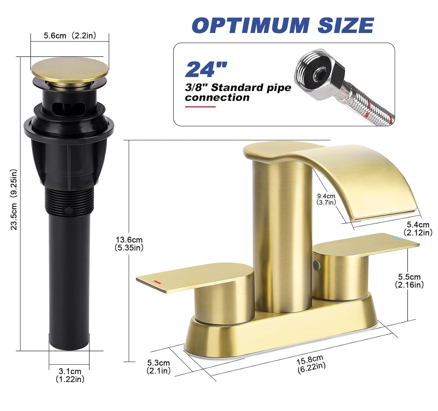 4-inch Centerset Double Handle Waterfall Bathroom Sink Faucet with Pop-up Drain Kit