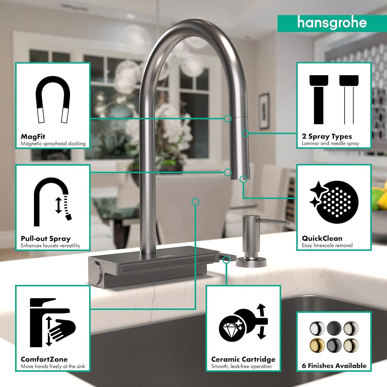 Aquno Select 3-Spray Kitchen Faucet with Pull-Down Spout, 1.75