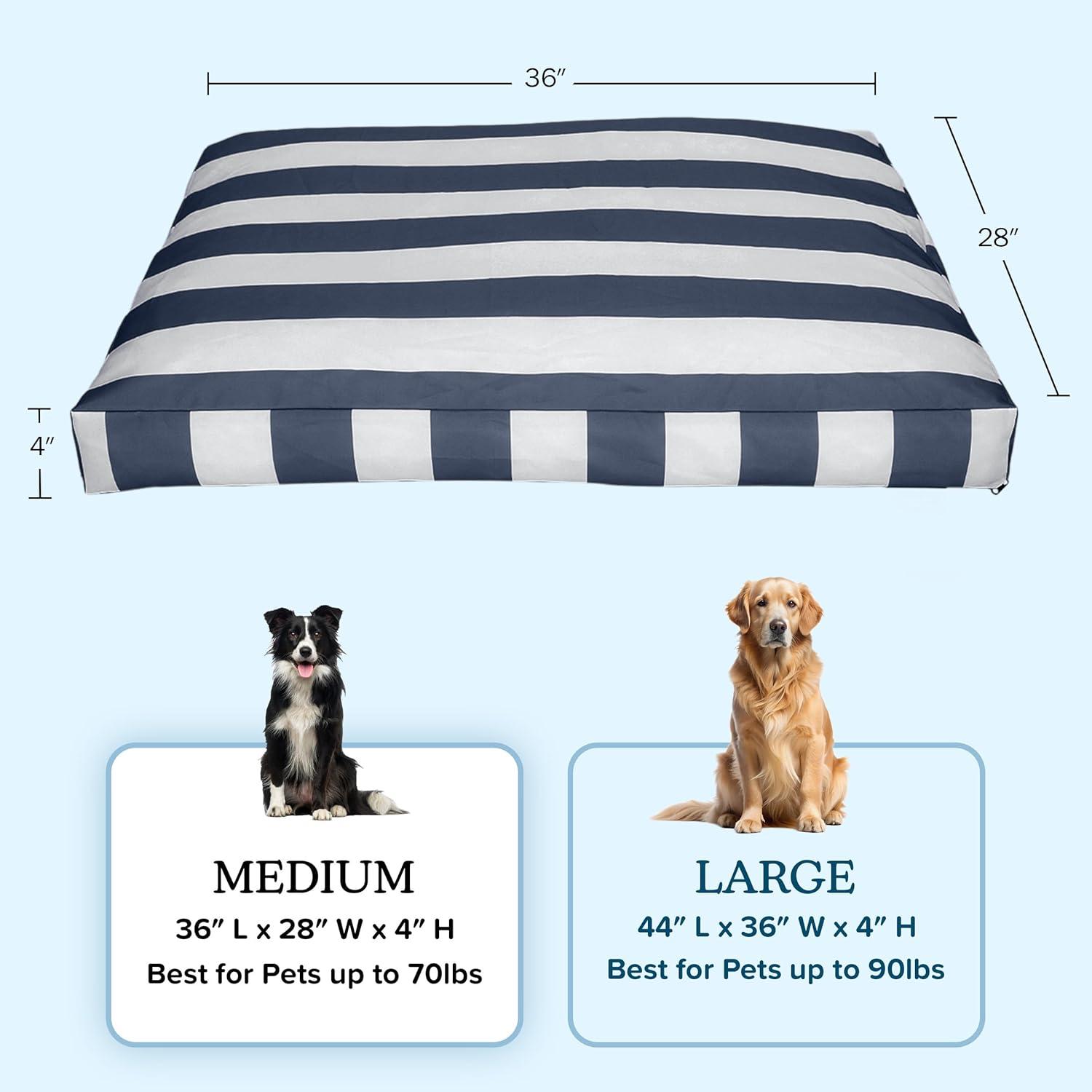 Petmaker PETMAKER Dog Bed - Indoor/Outdoor Striped Dog Bed with Removable Washable Cover and Non-Slip Bottom - 36in Medium Pet Bed
