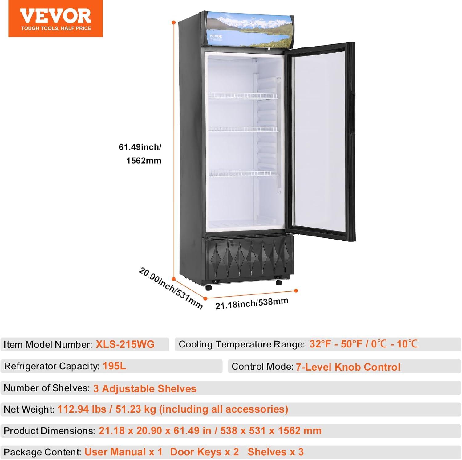 VEVOR 6.8 Cubic Feet Merchandising Refrigerator - 21.18''