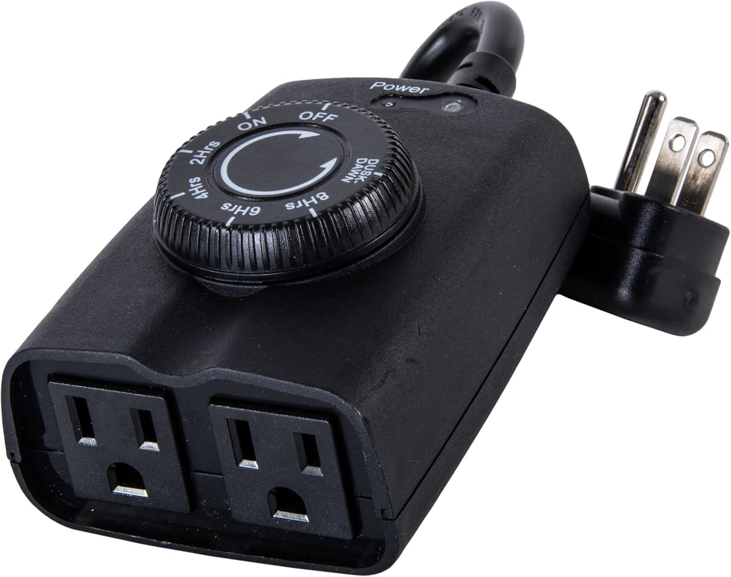 Black Outdoor Digital Plug-In Timer with Photocell Control