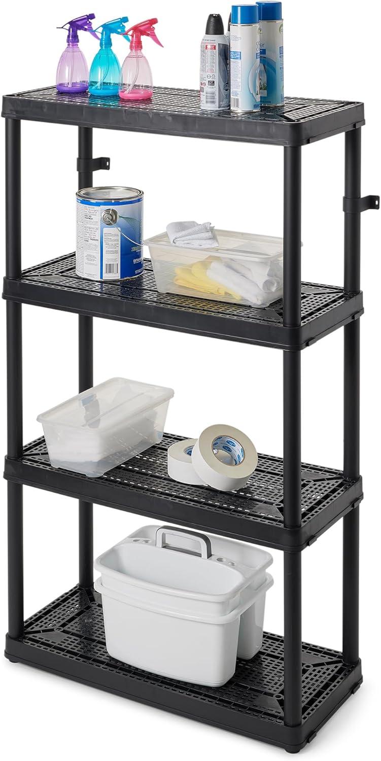 Gracious Living 4 Shelf Fixed Height Ventilated Medium Duty Shelving Unit Organizer System for Home, Garage, Basement, Laundry