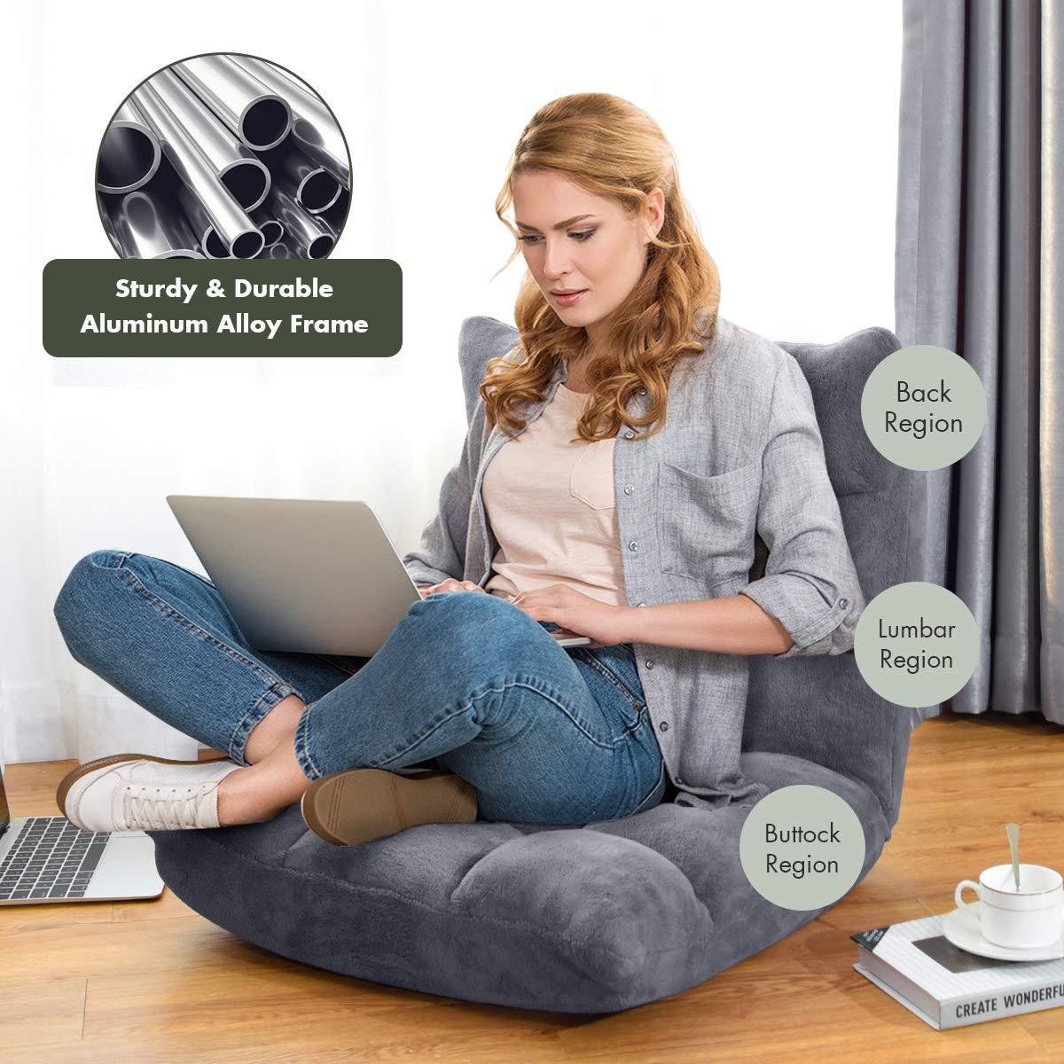 Tangkula Adjustable 14-Position Floor Chair ,Padded Gaming Chair Lazy Recliner Gray