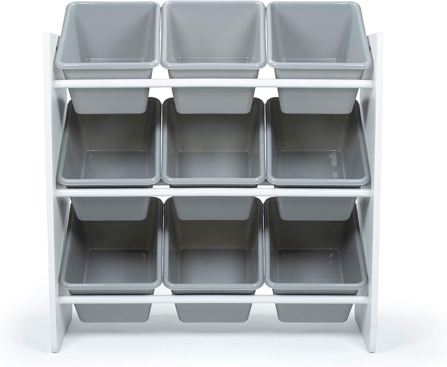 Humble Crew Explorer Toy Storage Organizer with 9 Plastic Storage Bins, White/Grey