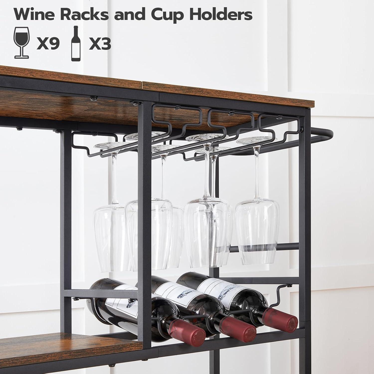 HOOBRO Bar Cart for The Home, 29.5 inches 3-Tier Serving Cart with Wheels, Rolling Kitchen Cart with Wine Rack and Glass Holder for Living Room, Party, Bar, Rustic Brown and Black BF21TC01G1