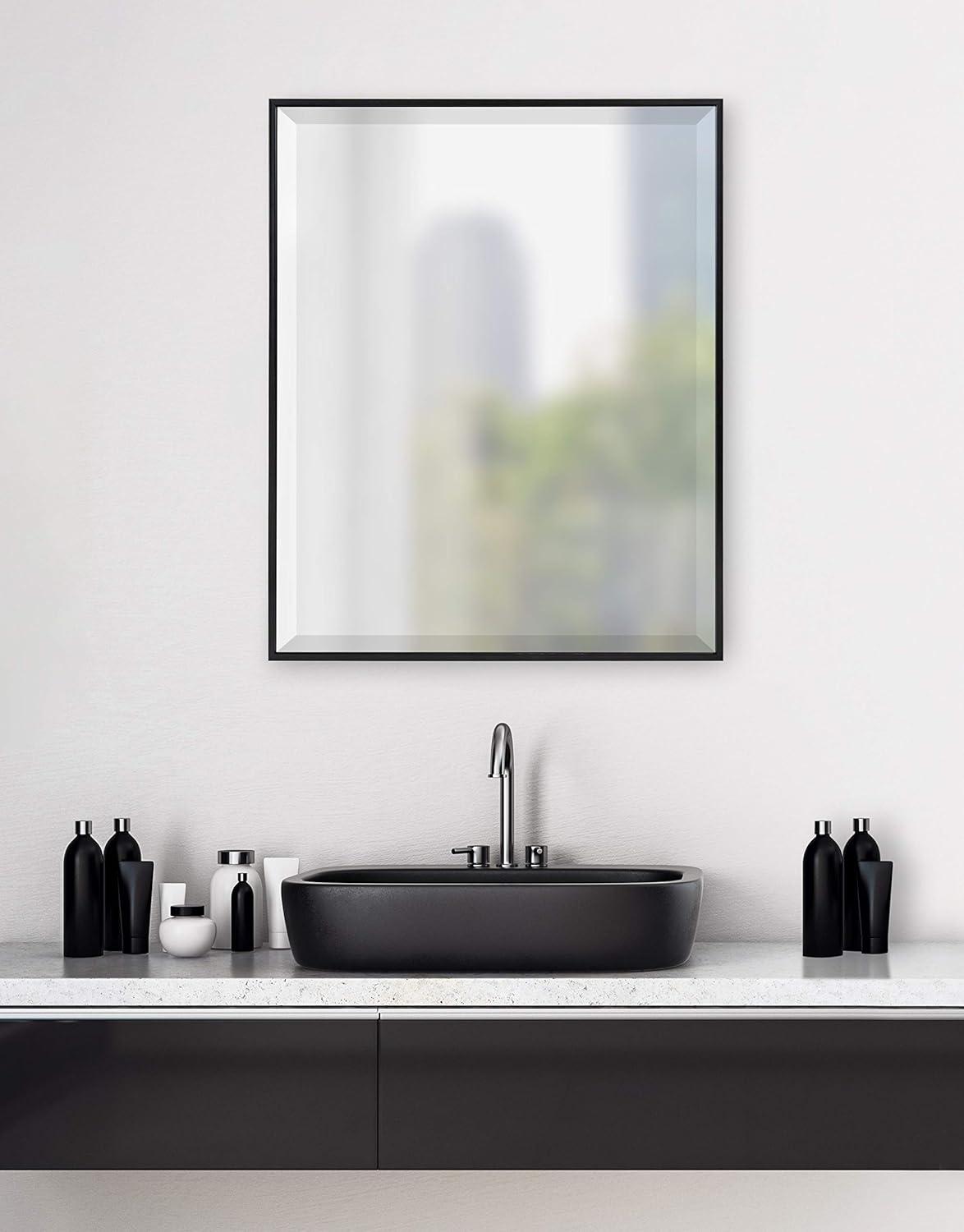 22.7" x 28.7" Rhodes Rectangle Wall Mirror Black - Kate & Laurel: Modern Beveled, No Assembly Required