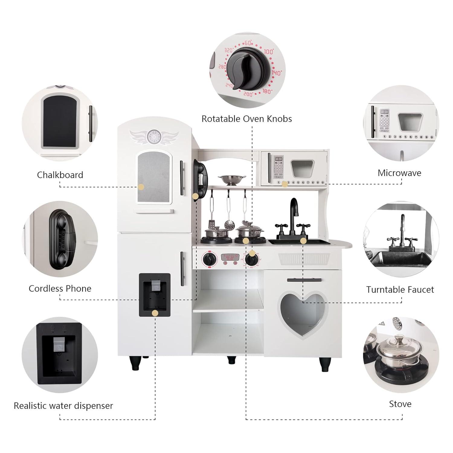 TaoHFE Play Kitchen, Pink Kids Kitchen Set for Girls Kitchen Set for Kids Ages 6-8 Gift Toddler Kitchen Set for Kid Age 3+ Kitchen Playset with Lights & Sounds Wooden Toy Kitchen Playset Gift