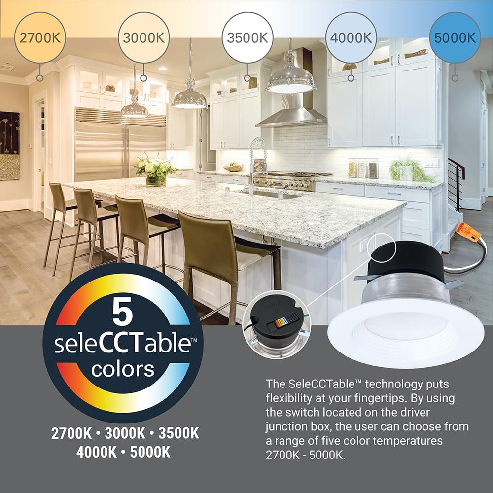 HALO LT 4 in. LED Recessed Light Retrofit with Baffle Trim, Selectable 5CCT, IC Rated, Dimmable, White, 6-Pack