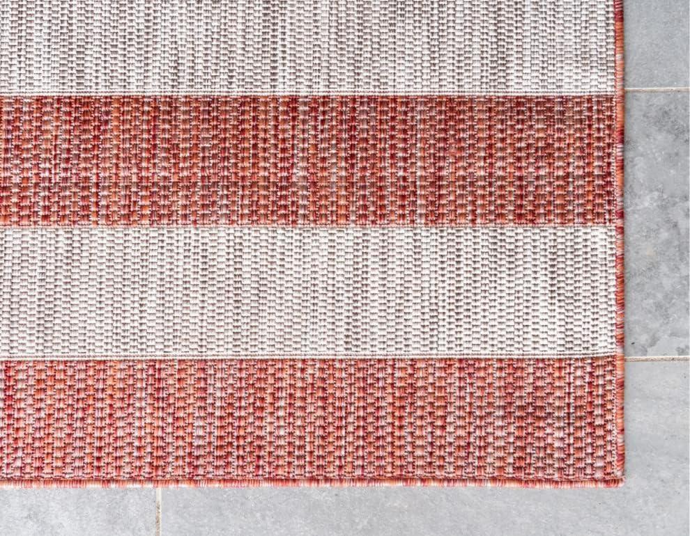 Unique Loom Outdoor Striped Distressed Stripe Striped Woven Area Rug