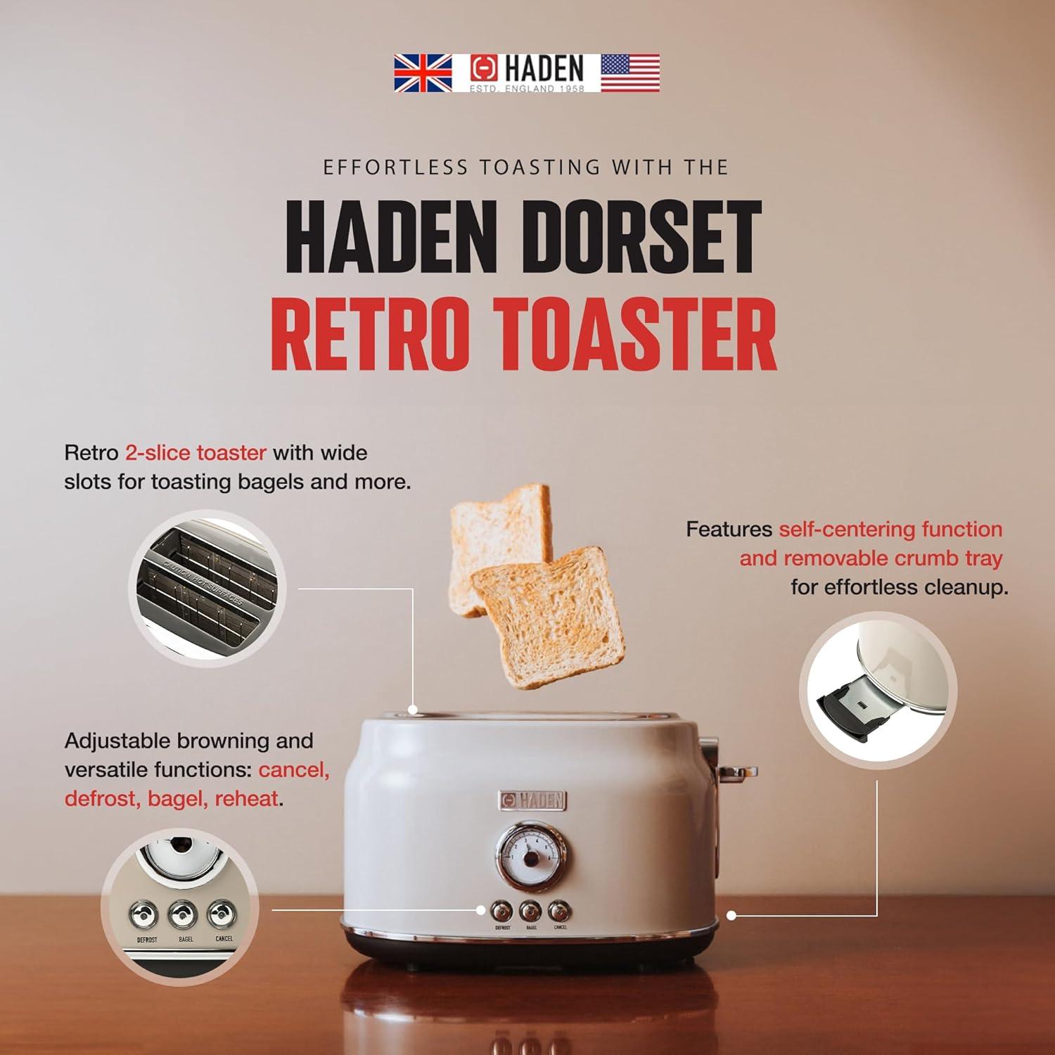 Haden Retro Style 12 Cup Programmable Home Coffee Maker Machine with Carafe and Wide Slot Stainless Steel Retro 2-Slice Toaster, Putty Beige