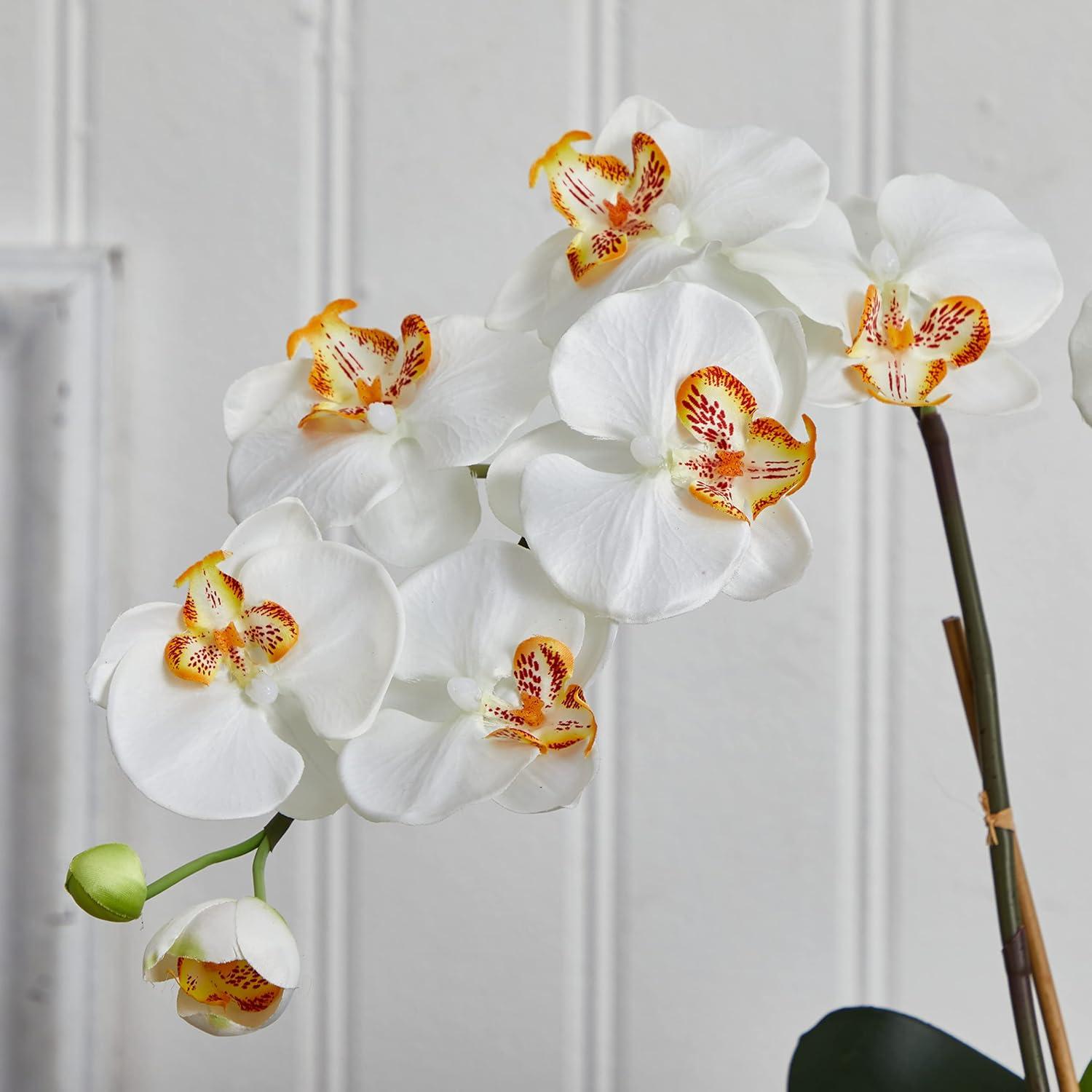 Silk Plant Nearly Natural Double Phalaenopsis Orchid in White Vase