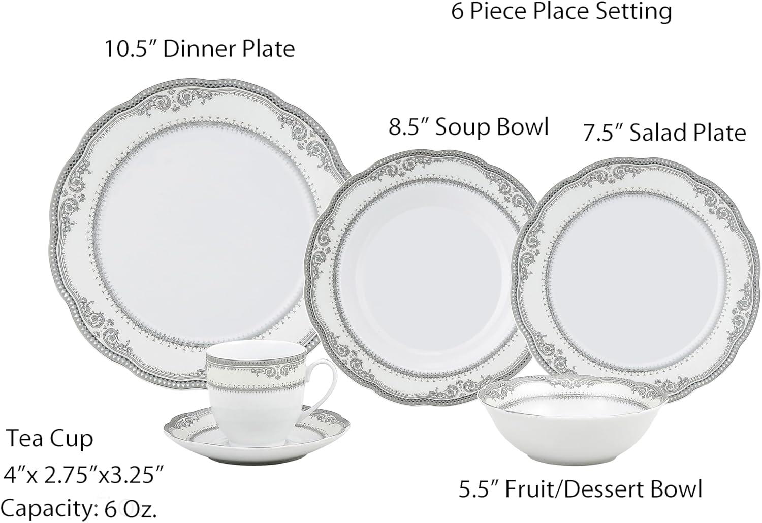 Stylish and Elegant 24 Pieces Porcelain Dinnerware Set Service for 4 People for Hosting Parties and Events - Victoria Design