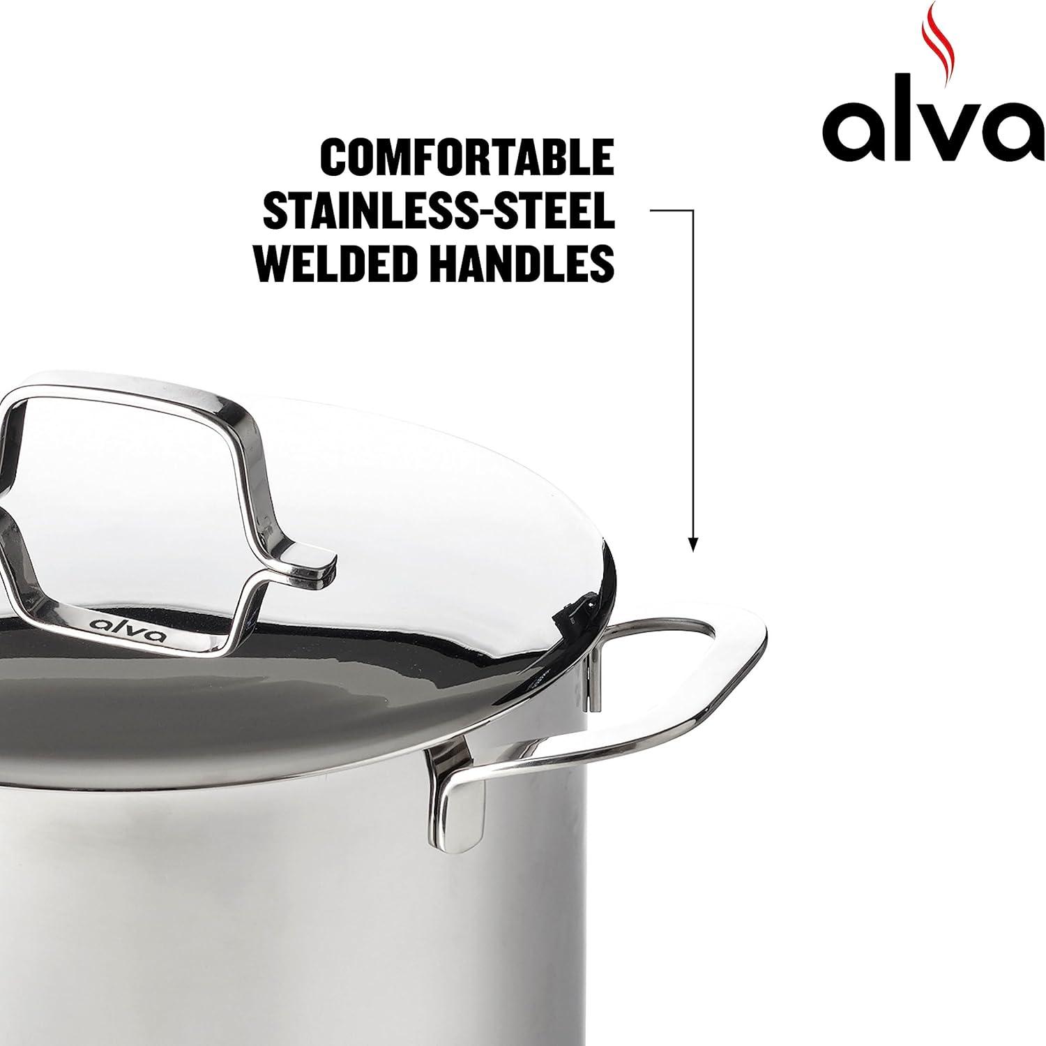 Alva Maestro Stainless Steel Casserole Dish Pot with Lid Non Toxic Soup & Stock Pot PFAS, PFOA & PFTE Free, Kitchen Pot, Pasta Pot, Canning Pot, Induction Safe, Add to Your Pots and Pans Set