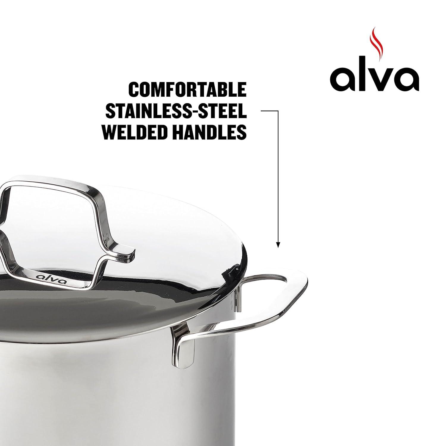 Alva Maestro Stainless Steel Casserole Dish Pot with Lid Non Toxic Soup & Stock Pot PFAS, PFOA & PFTE Free, Kitchen Pot, Pasta Pot, Canning Pot, Induction Safe, Add to Your Pots and Pans Set