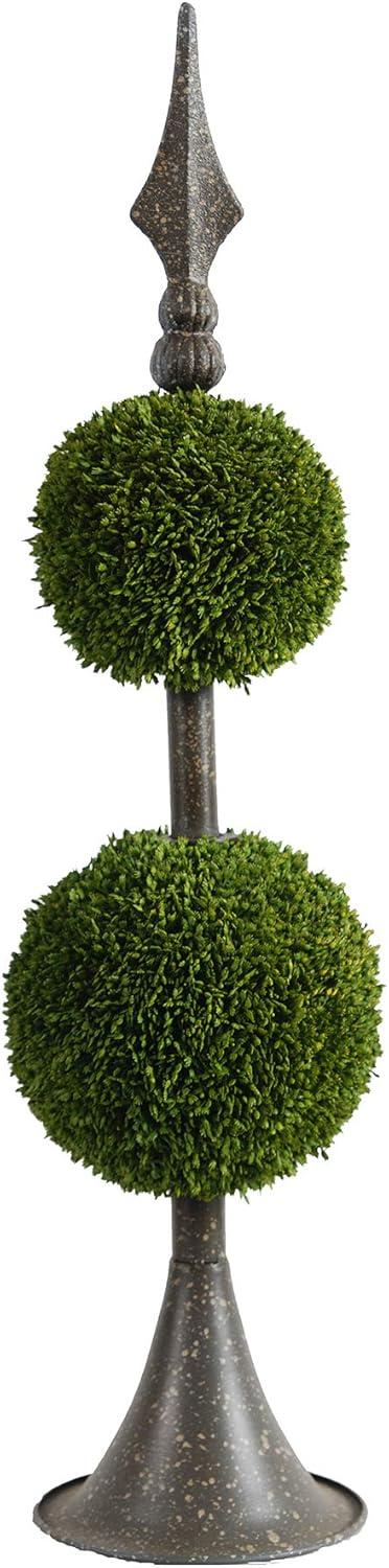 A&B Home Boxwood Ball Topiary with Metal Finial Stand Double Sphere 26 Inch Tall Indoor Outdoor House Decoration