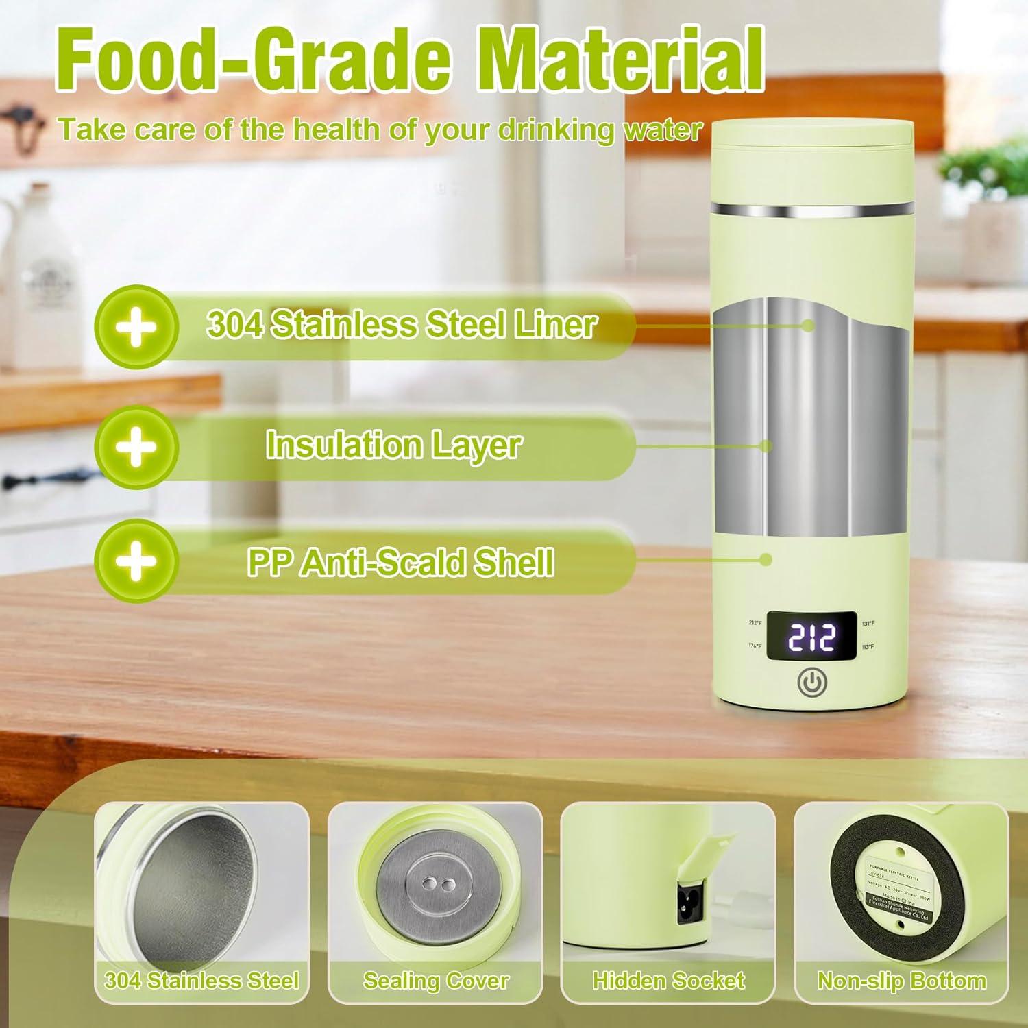 OLHIVA 304 Stainless Steel Travel Electric Kettle Portable Mini Kettle